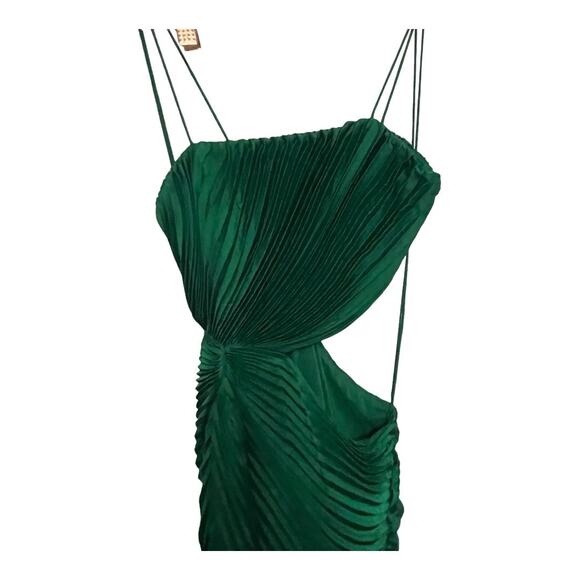 Alice + Olivia Fayeth Midi Dress Pleated Cut-Out Asymmetric Hem Emerald Size 2 - Picture 9 of 15